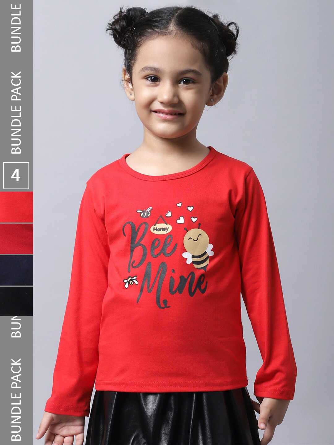 

BAESD Girl Pack Of 4 Typographic Printed Long Sleeves Cotton T-Shirt, Red