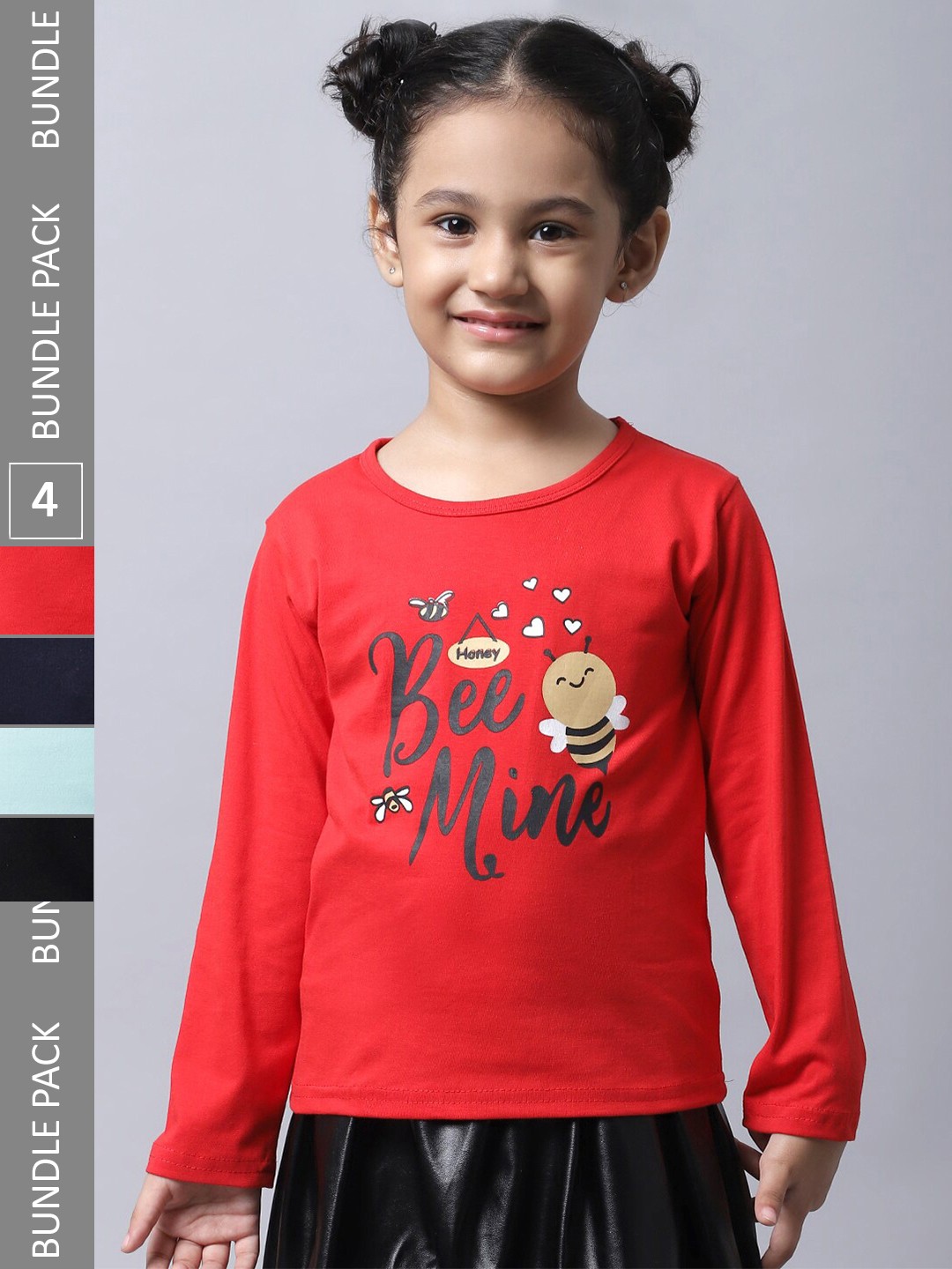 

BAESD Girl Pack Of 4 Typographic Printed Long Sleeves Cotton T-Shirt, Red