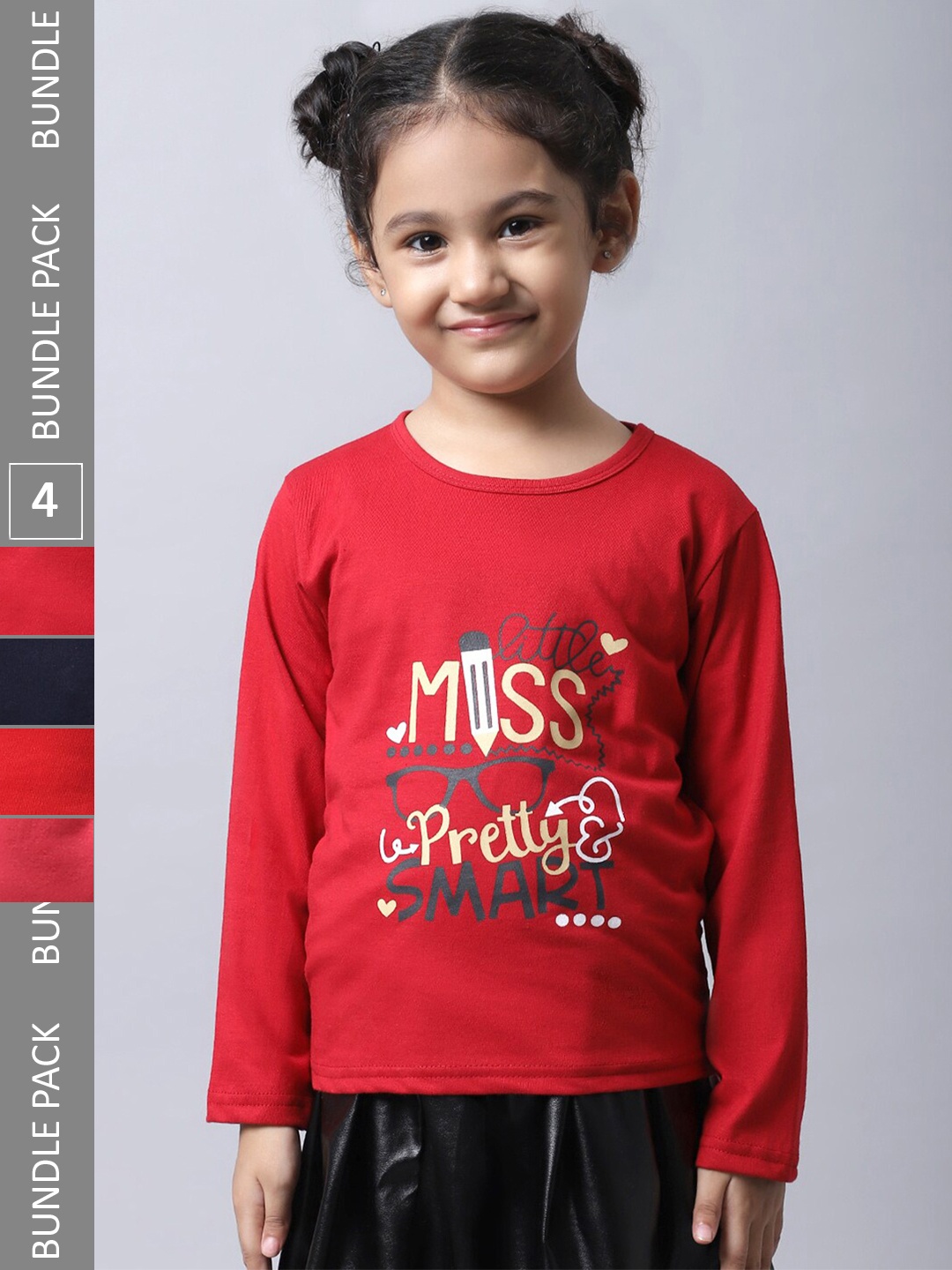 

BAESD Girls Pack of 4 Typography Printed Cotton T-shirts, Red