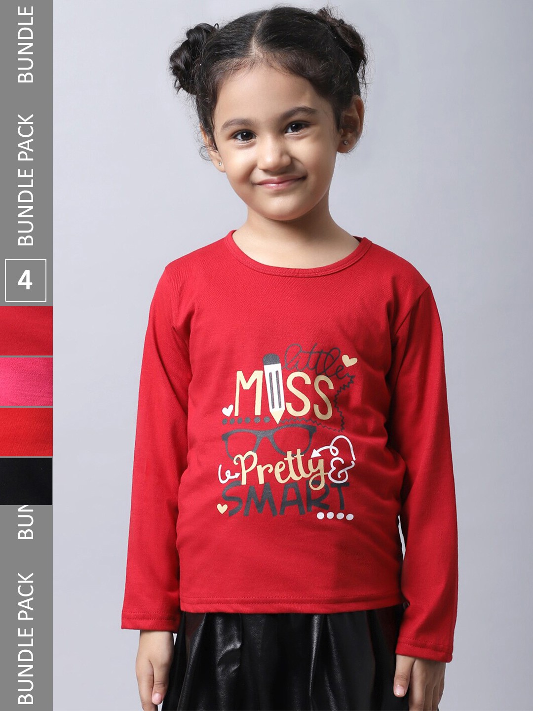 

BAESD Girls Pack of 4 Graphic Printed Cotton T-shirt, Red