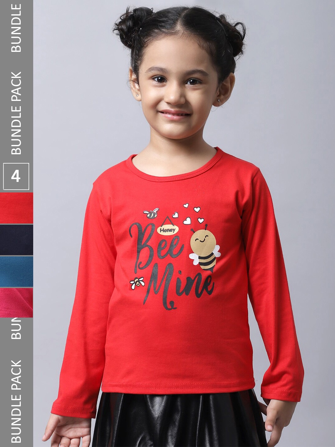 

BAESD Girls Pack Of 4 Typography Printed Long Sleeves Cotton T-shirt, Red