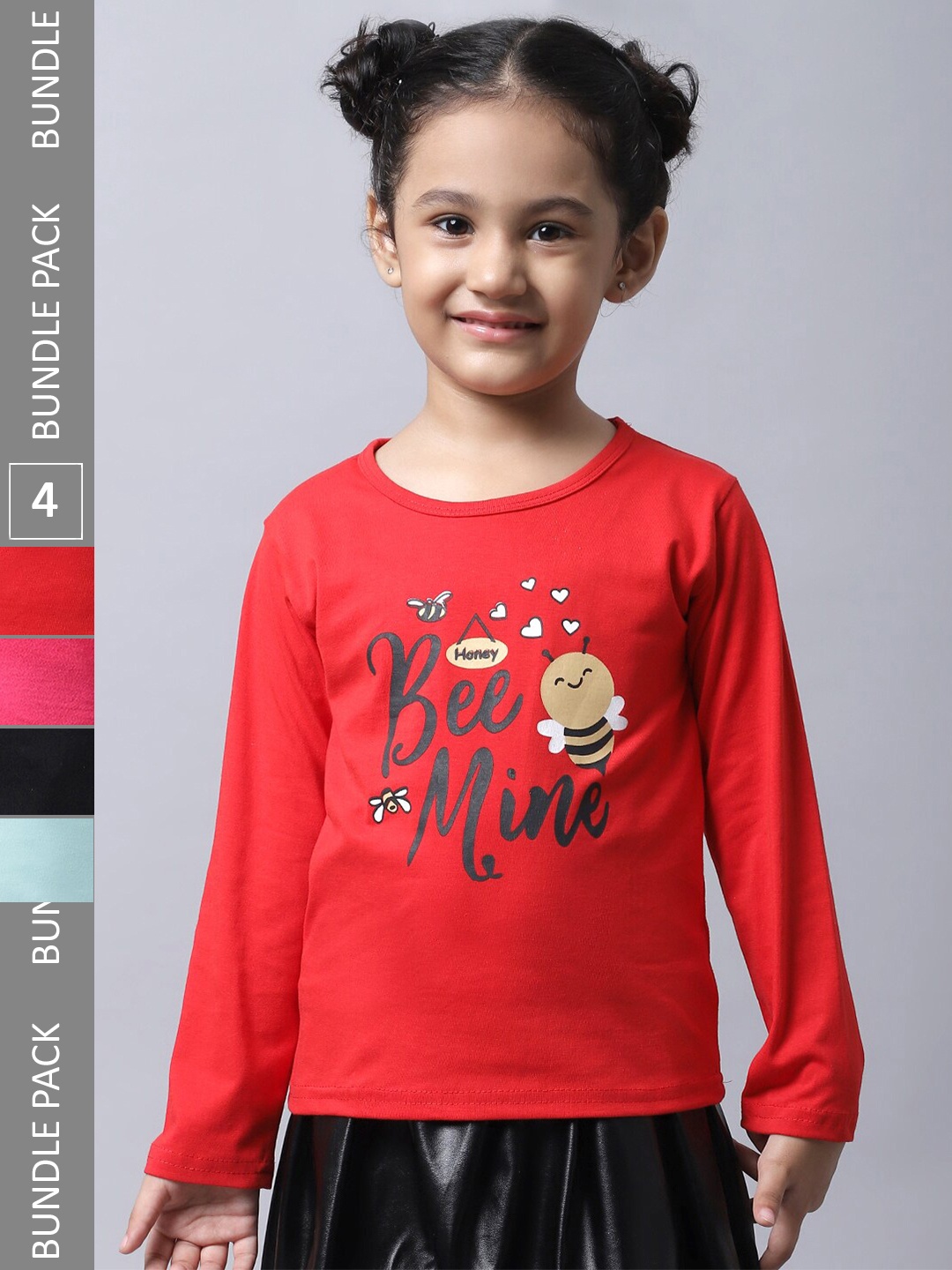 

BAESD Girls Pack of 4 Graphic Printed Cotton T-shirts, Red