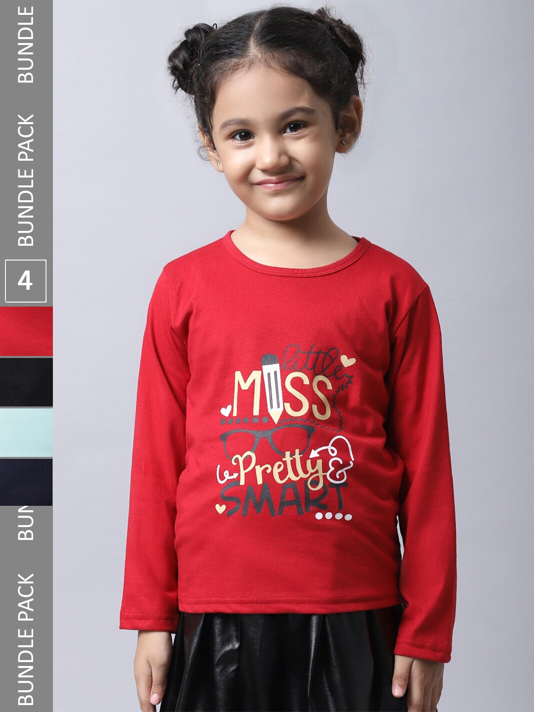 

BAESD Girls Pack Of 4 Printed Cotton T-shirts, Red