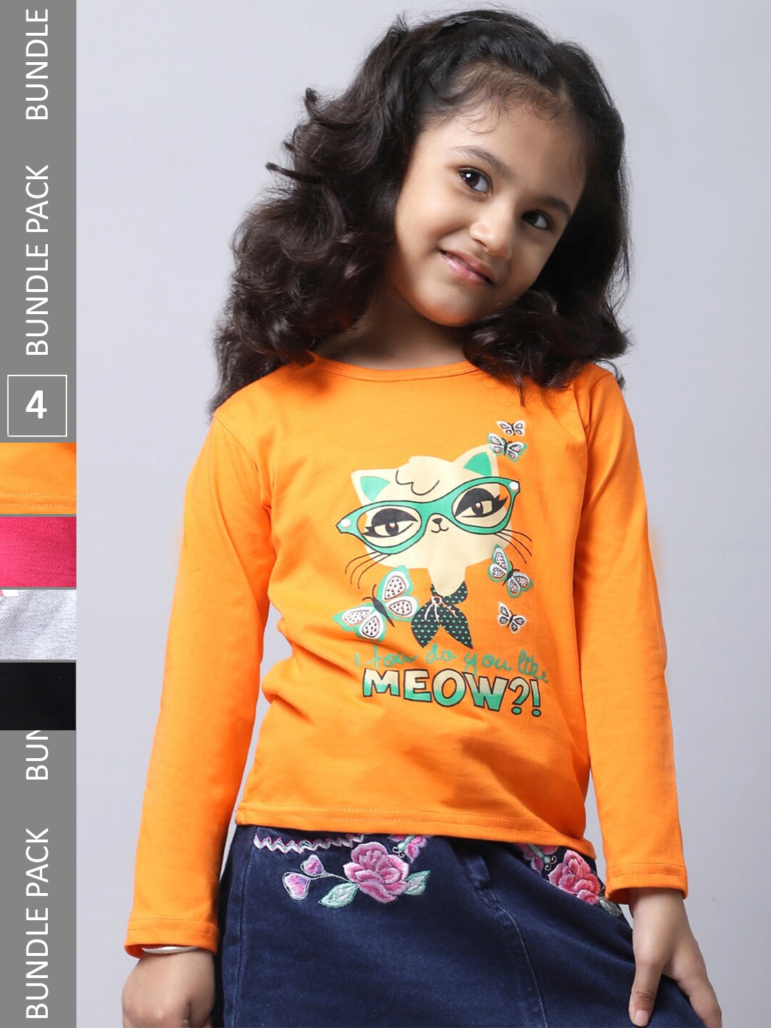 

BAESD Girls Pack Of 4 Printed Cotton T-shirts, Orange