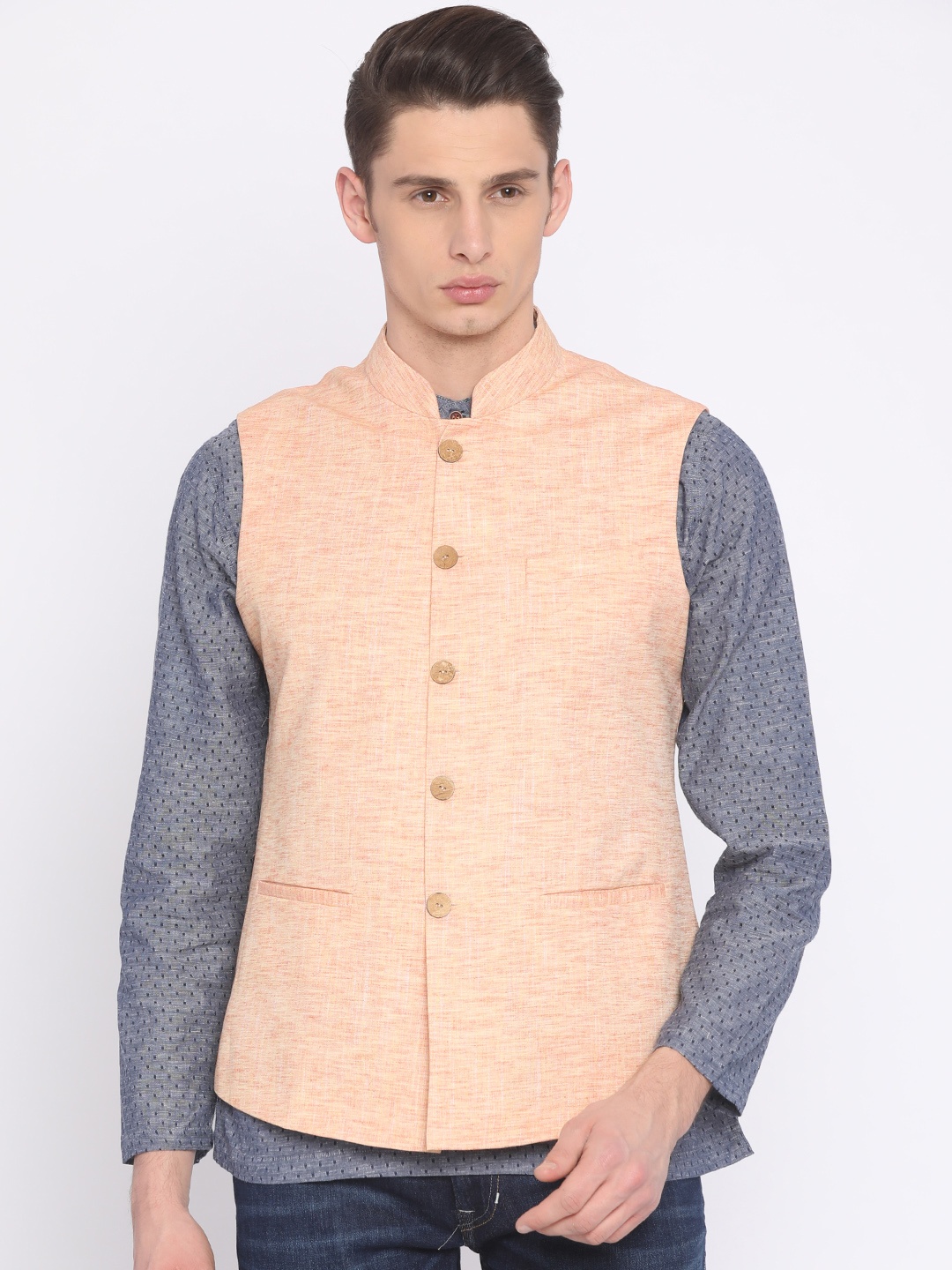 

ethnix by Raymond Orange Linen Nehru Jacket