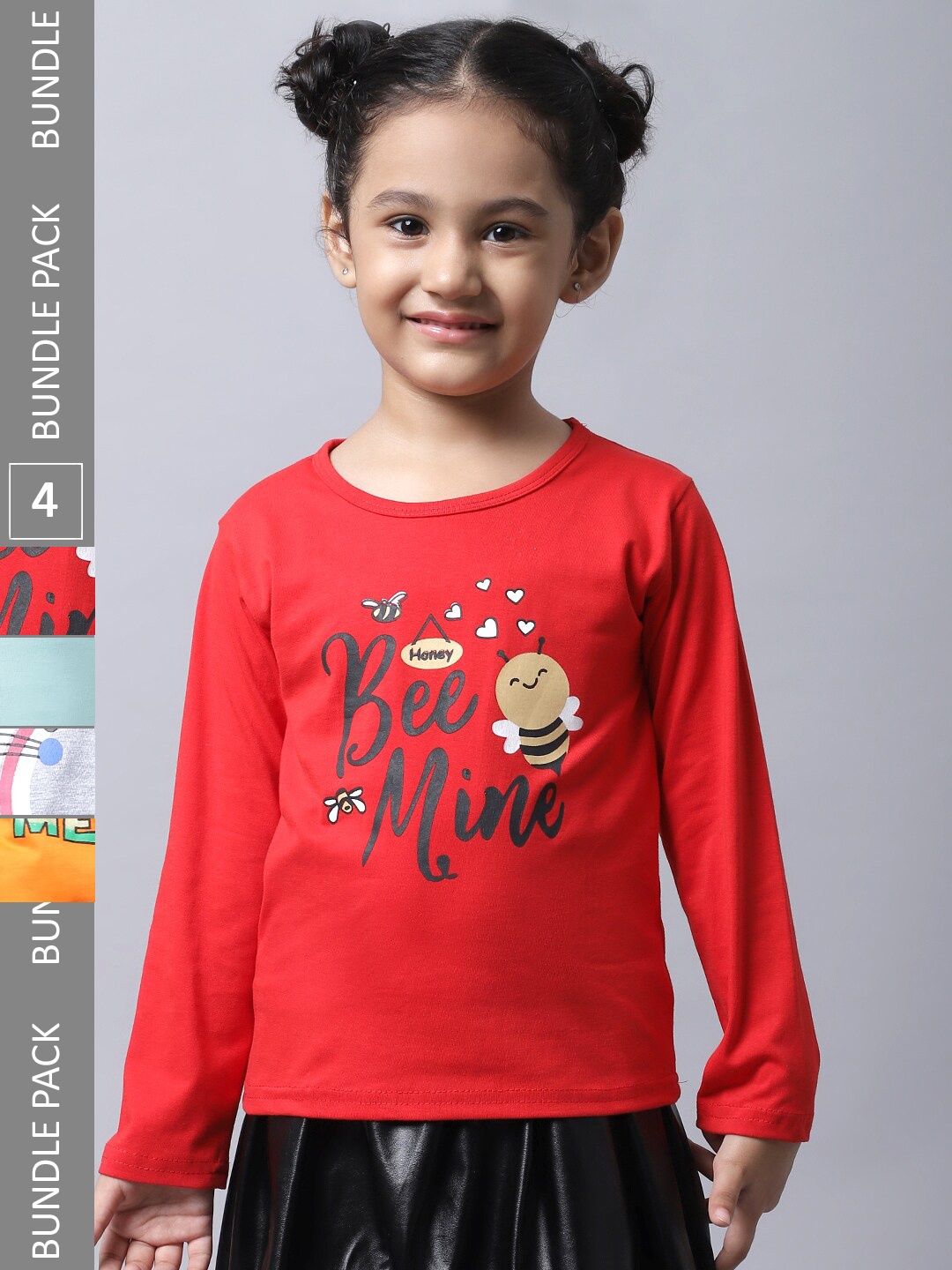 

BAESD Girls Pack of 4 Typography Printed Cotton T-shirts, Red
