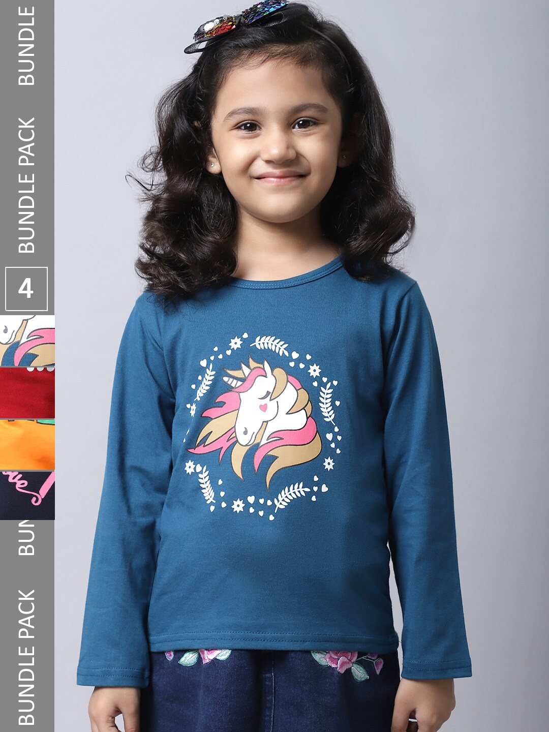 

BAESD Girls Pack of 4 Graphic Printed Cotton T-shirt, Blue