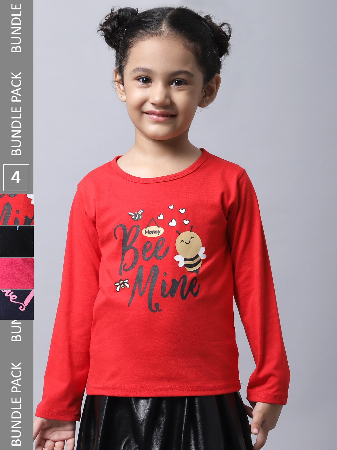 

BAESD Girls Pack Of 4 Printed Cotton Casual T-Shirts, Red