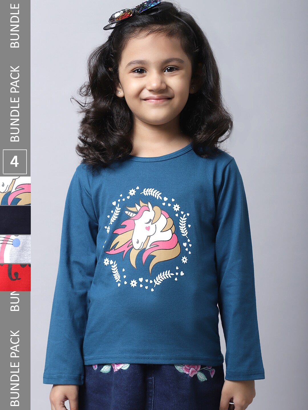 

BAESD Girls Pack Of 4 Printed Cotton T-shirt, Blue