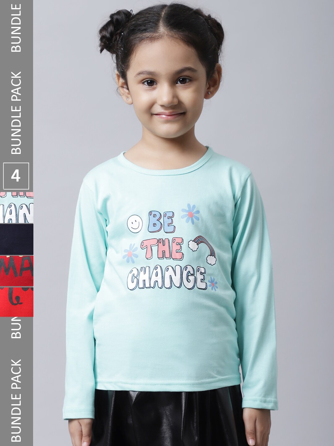 

BAESD Girls Pack Of 4 Graphic Printed Long Sleeve Pure Cotton T-shirt, Sea green