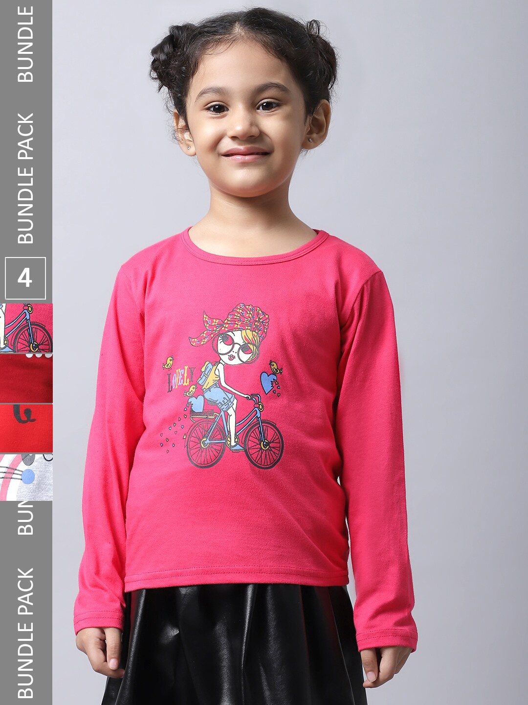 

BAESD Girls Pack Of 4 Printed Cotton Casual T-Shirts, Pink