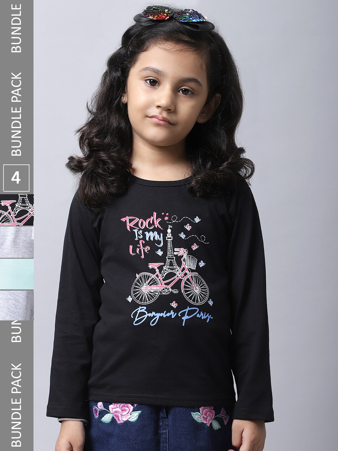 

BAESD Girls Pack of 4 Typography Printed Cotton T-shirts, Black