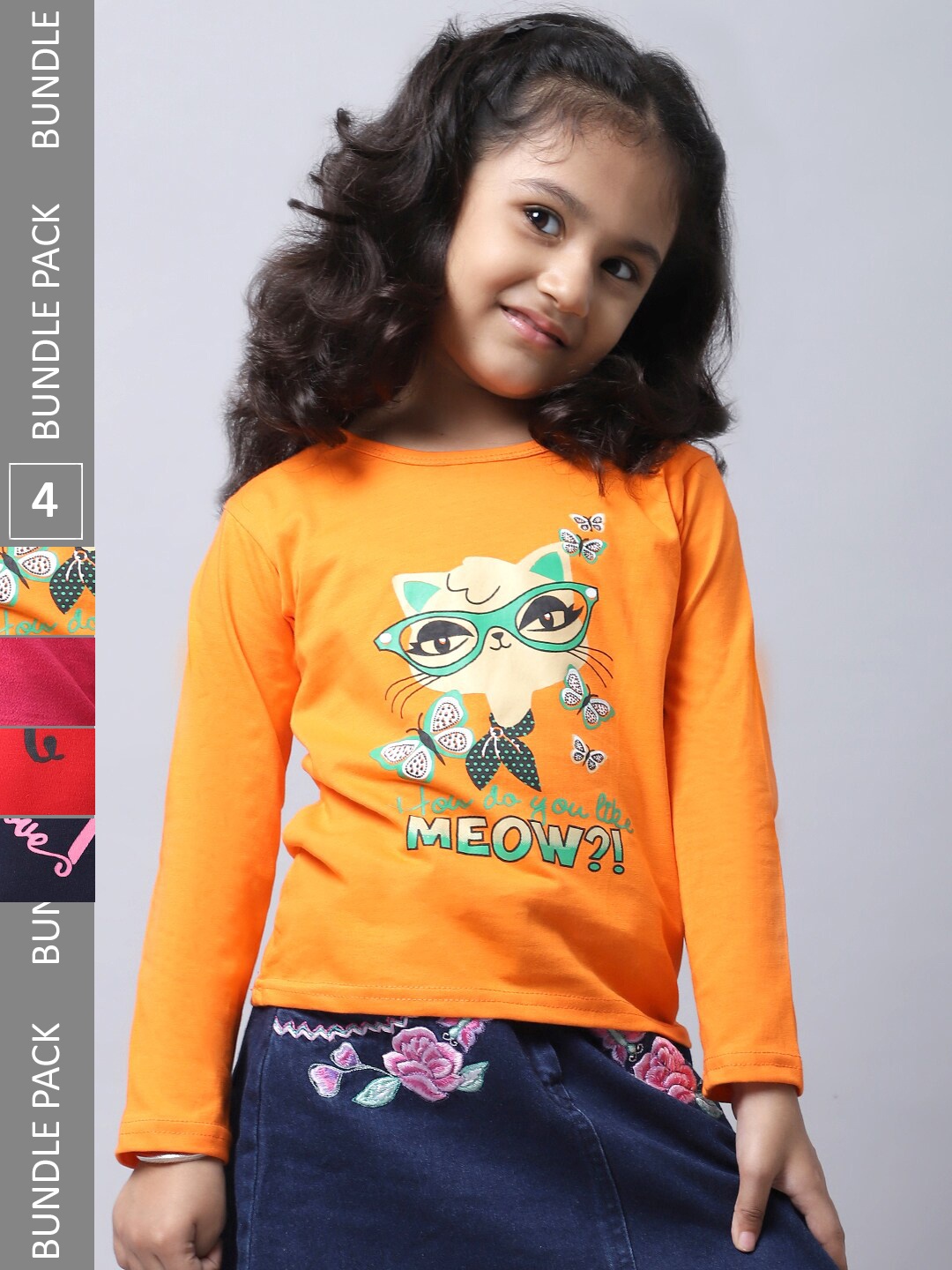 

BAESD Girls Pack of 4 Graphic Printed Cotton T-shirts, Yellow