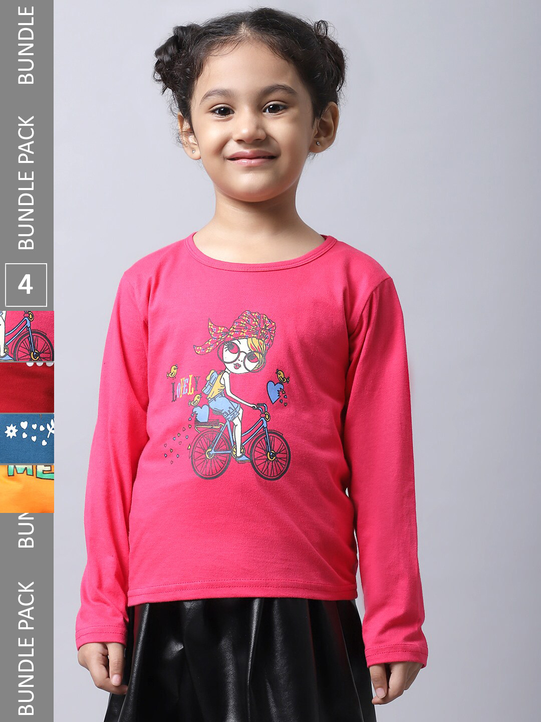 

BAESD Girls Pack Of 4 Printed Regular Fit Cotton T-shirt, Multi