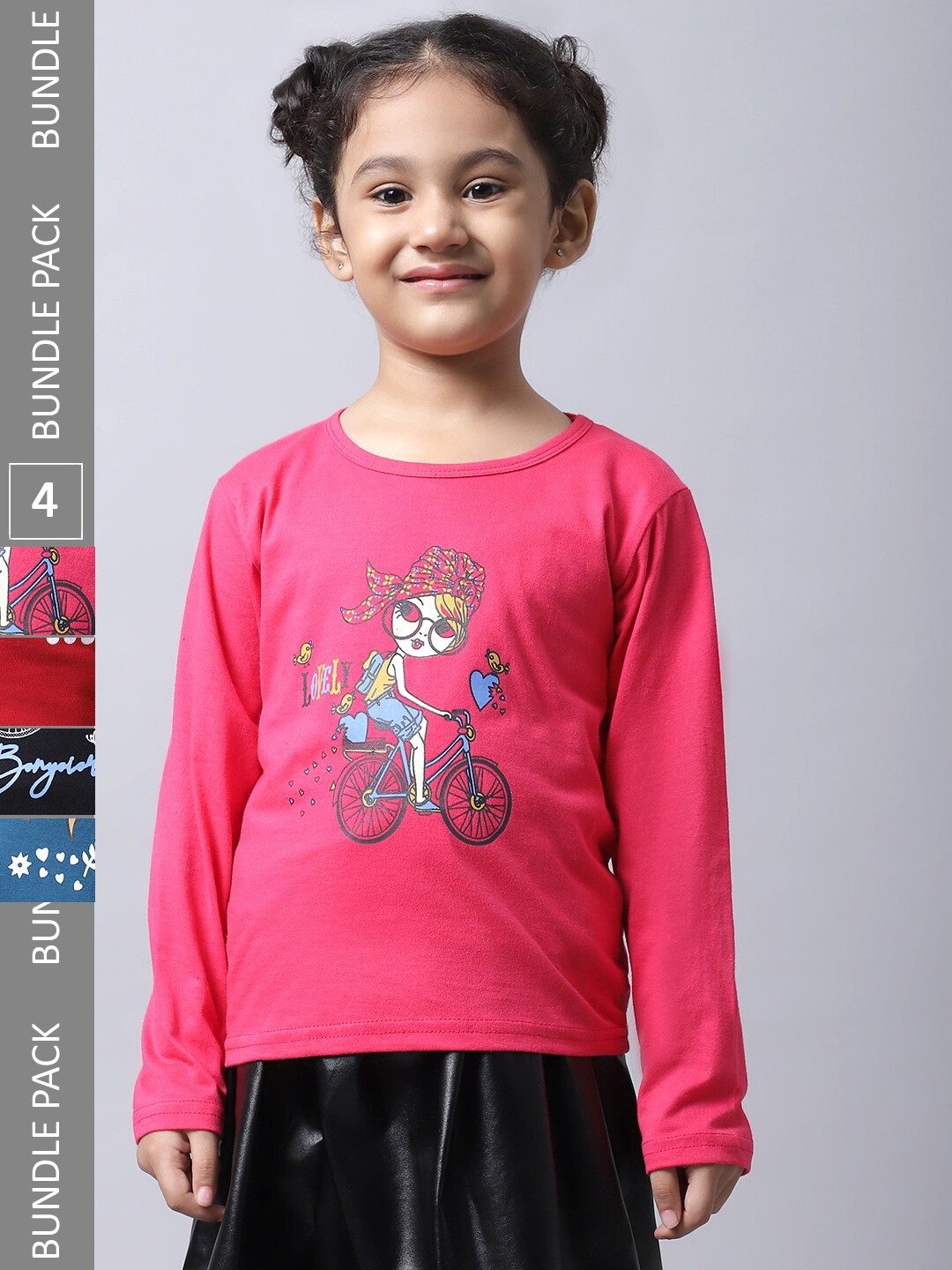 

BAESD Girls Pack of 4 Graphic Printed Cotton T-shirt, Pink