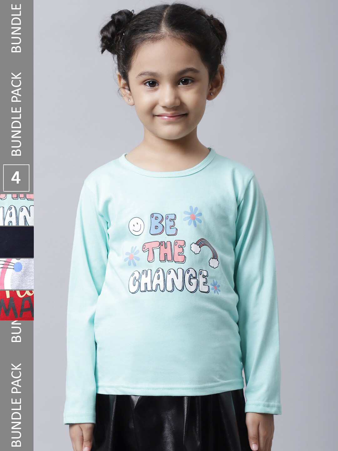 

BAESD Girls Pack of 4 Typography Printed Cotton T-shirts, Blue