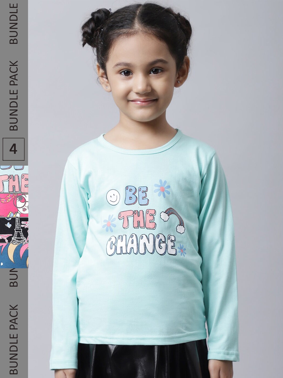 

BAESD Girls Pack Of 4 Printed Cotton Casual T-Shirts, Green