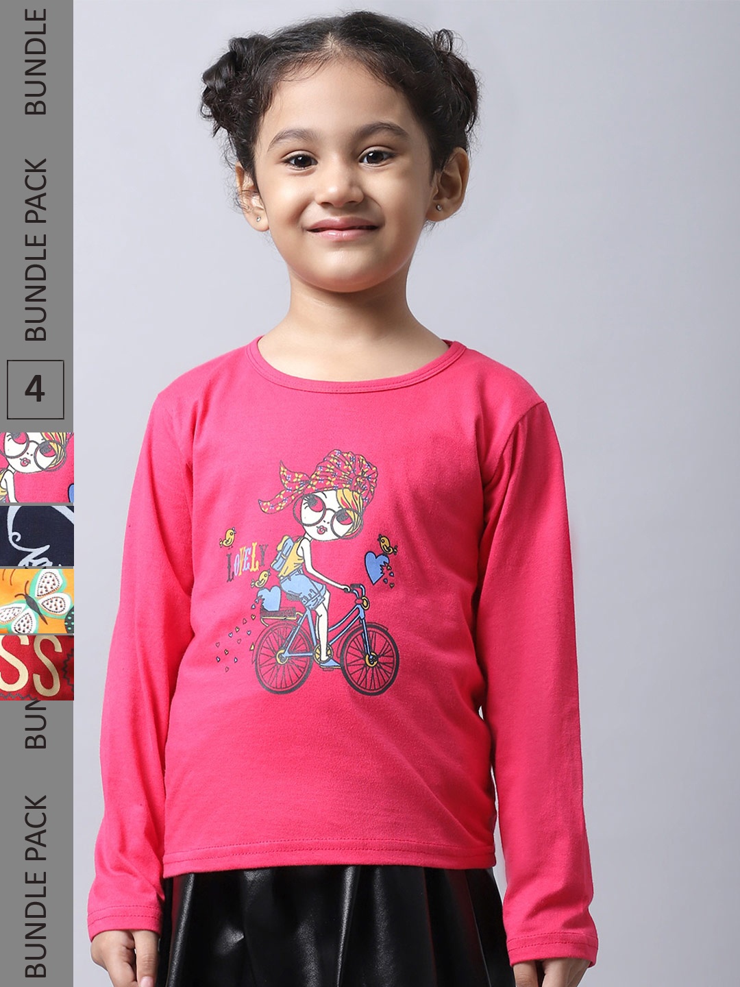 

BAESD Girls Pack Of 4 Printed Cotton Casual T-Shirts, Pink