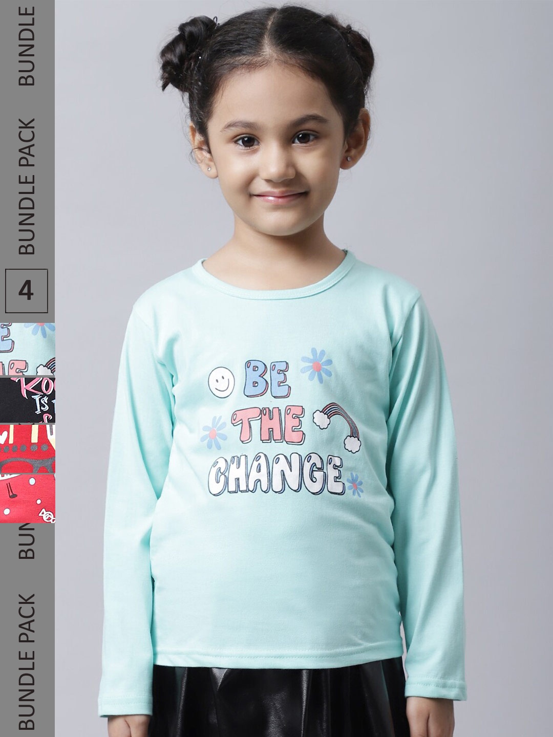 

BAESD Girls Multicoloured Typography 4 Printed Extended Sleeves T-shirt, Multi