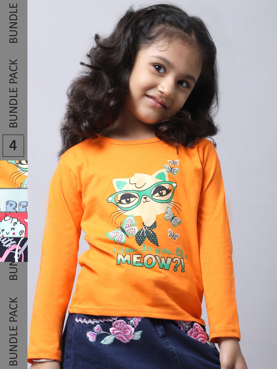 

BAESD Girls Pack of 4 Graphic Printed Cotton T-shirts, Yellow