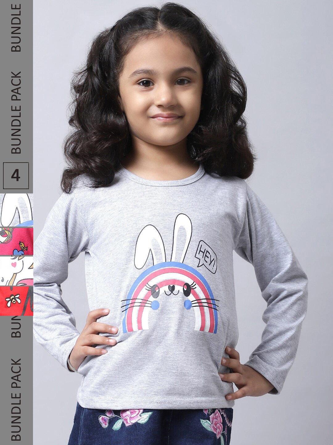 

BAESD Girls Pack of 4 Graphic Printed Long Sleeve T-shirt, Grey