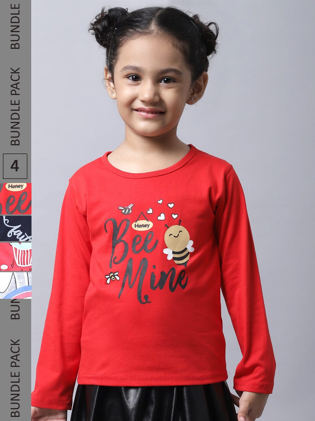 

BAESD Girls Pack of 4 Typography Printed Cotton T-shirts, Red