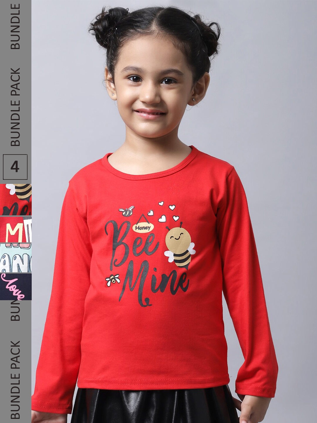 

BAESD Girls Pack Of 4 Typography Printed Round Neck Cotton Regular T-shirt, Red
