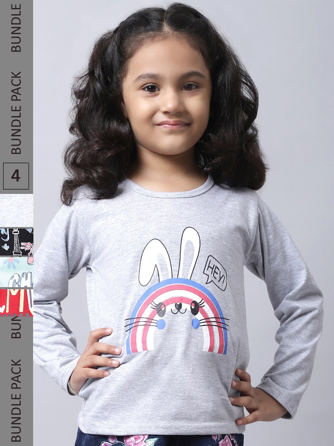 

BAESD Girls Pack of 4 Graphic Printed Cotton T-shirts, Grey