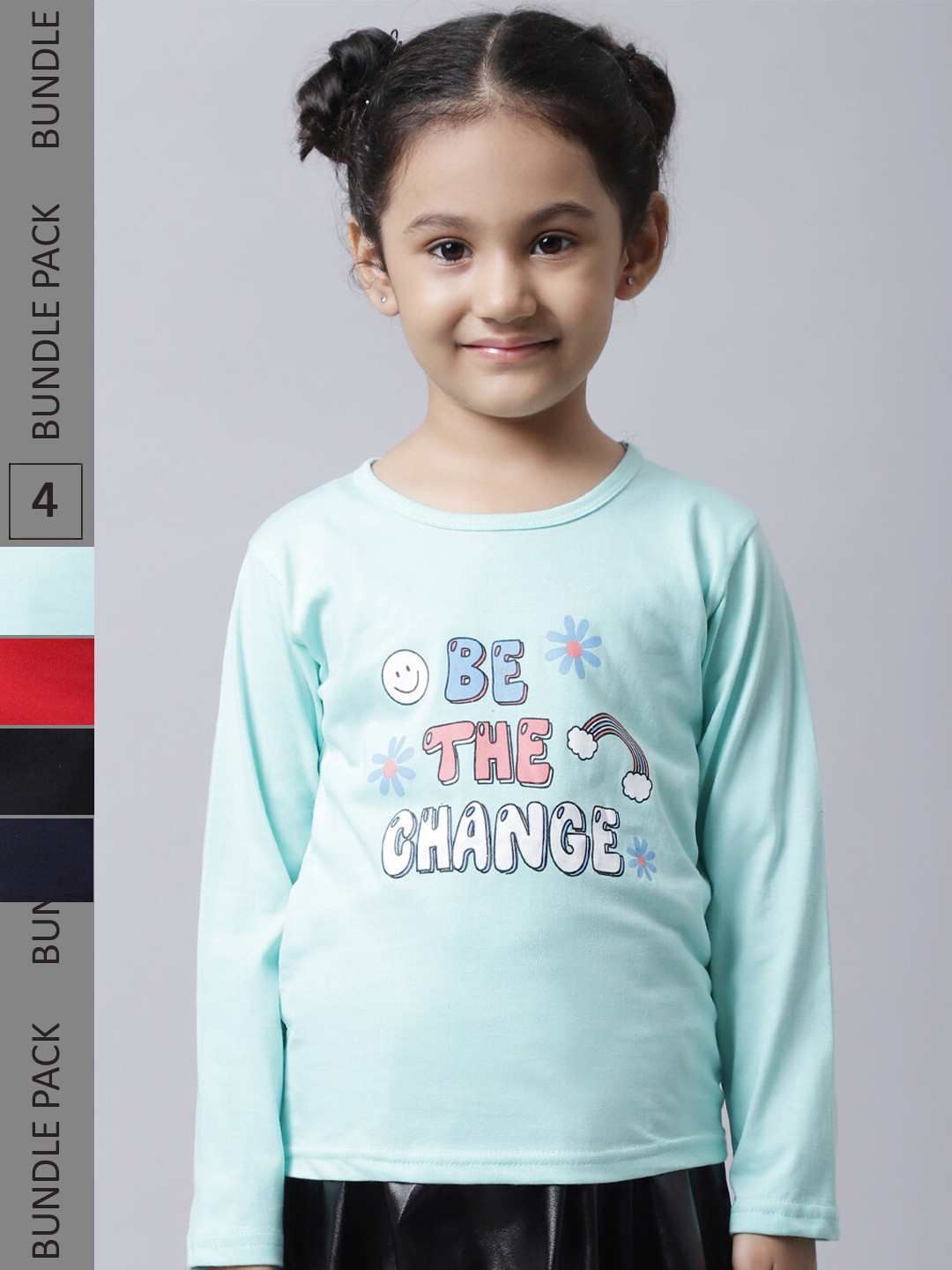 

BAESD Girls Pack Of 4 Printed Cotton Casual T-Shirts, Green