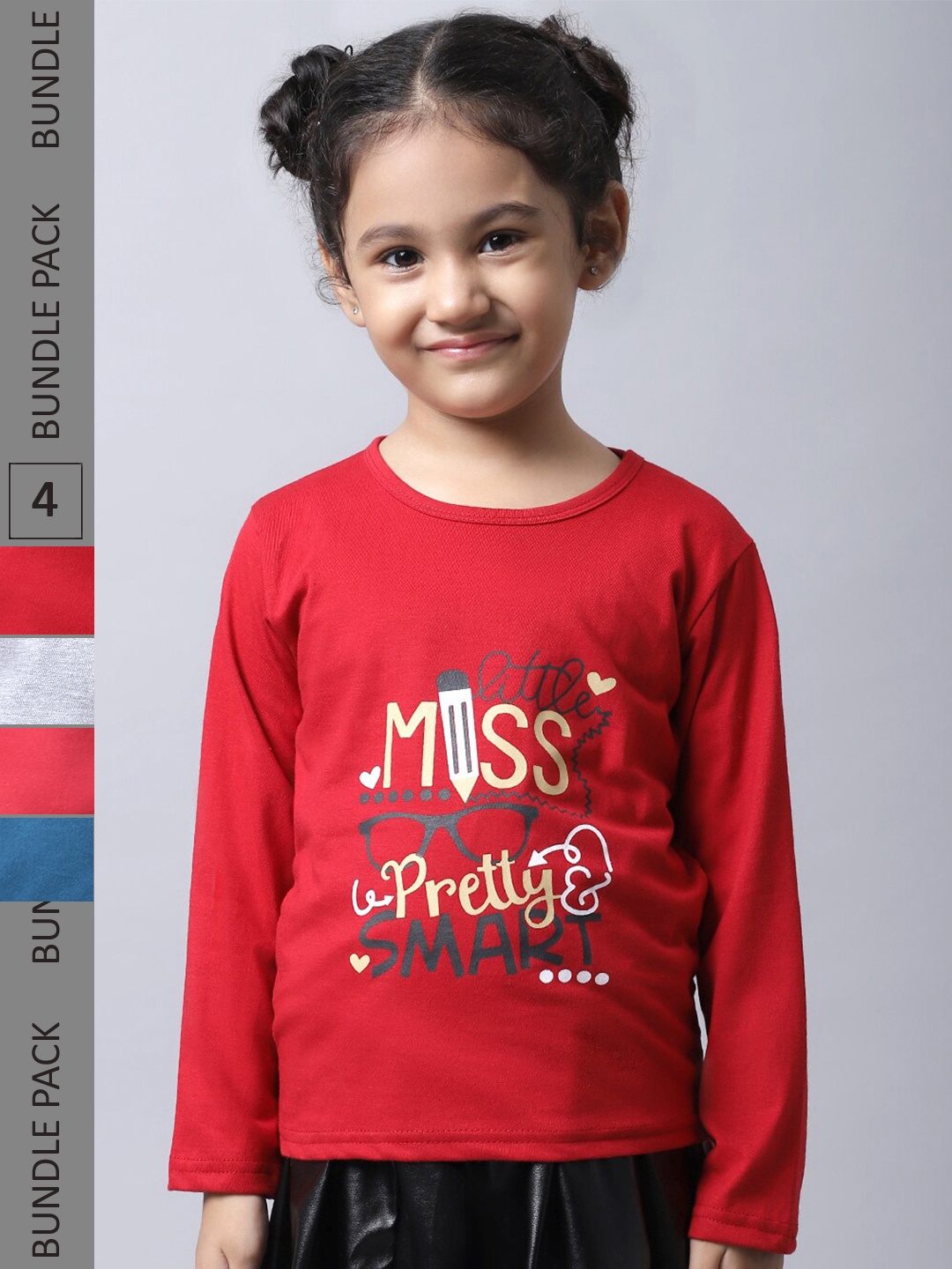 

BAESD Girls Pack Of 4 Printed Cotton Casual T-Shirts, Red