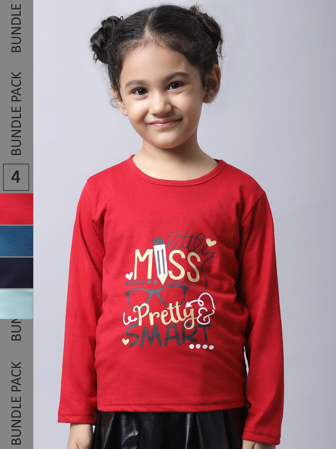 

BAESD Girls Pack Of 4 Printed Cotton Casual T-Shirts, Red