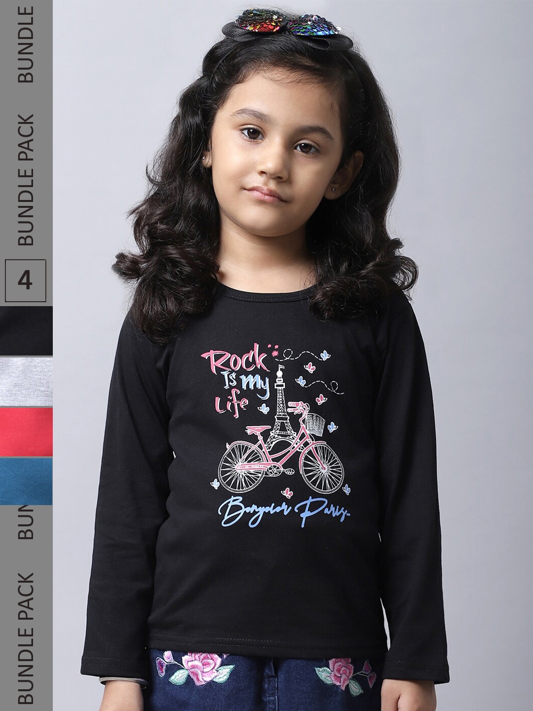 

BAESD Girls Pack of 4 Graphic Printed Cotton T-shirts, Black