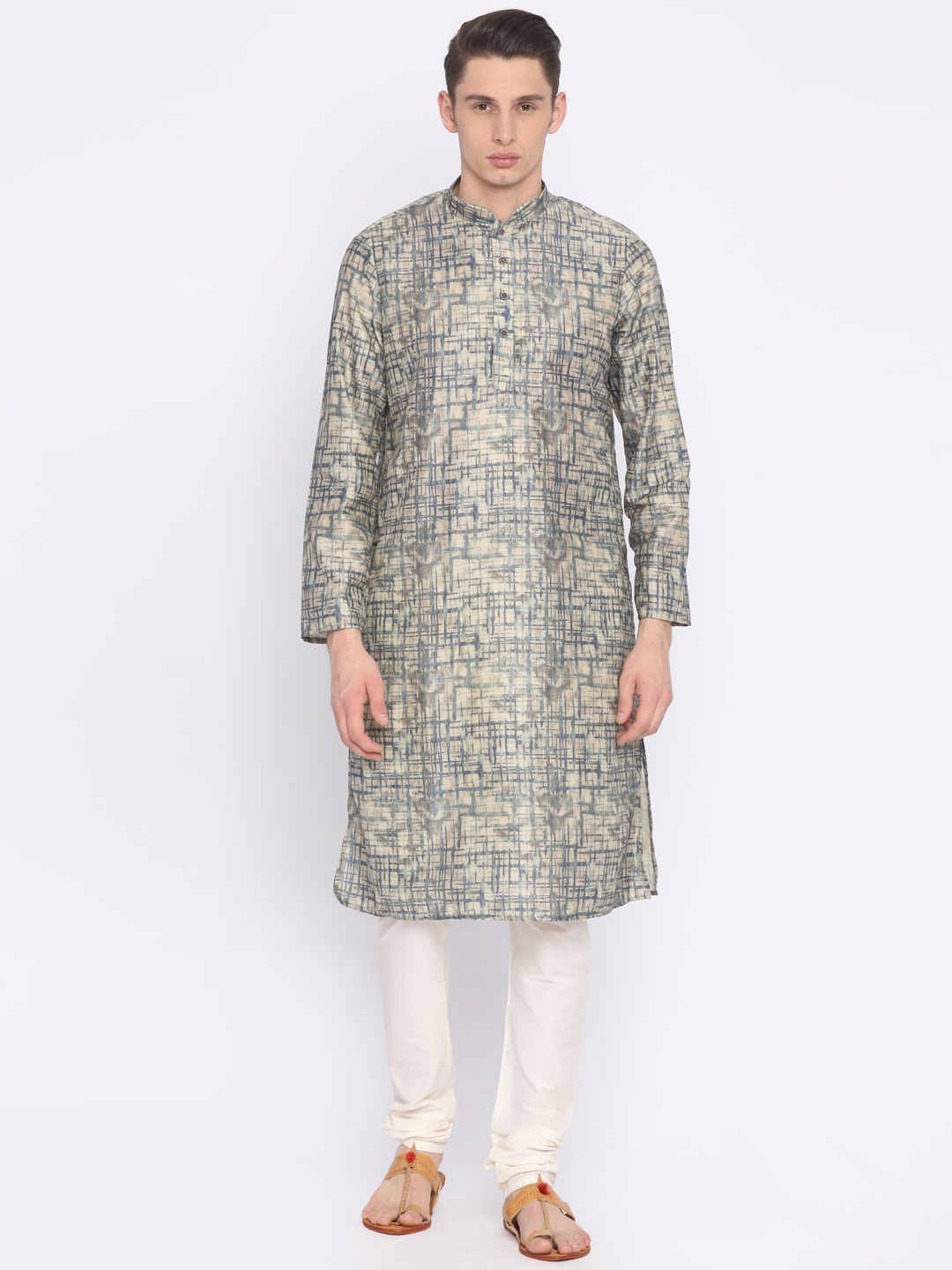 

ethnix by Raymond Men Green & White Printed Kurta with Churidar