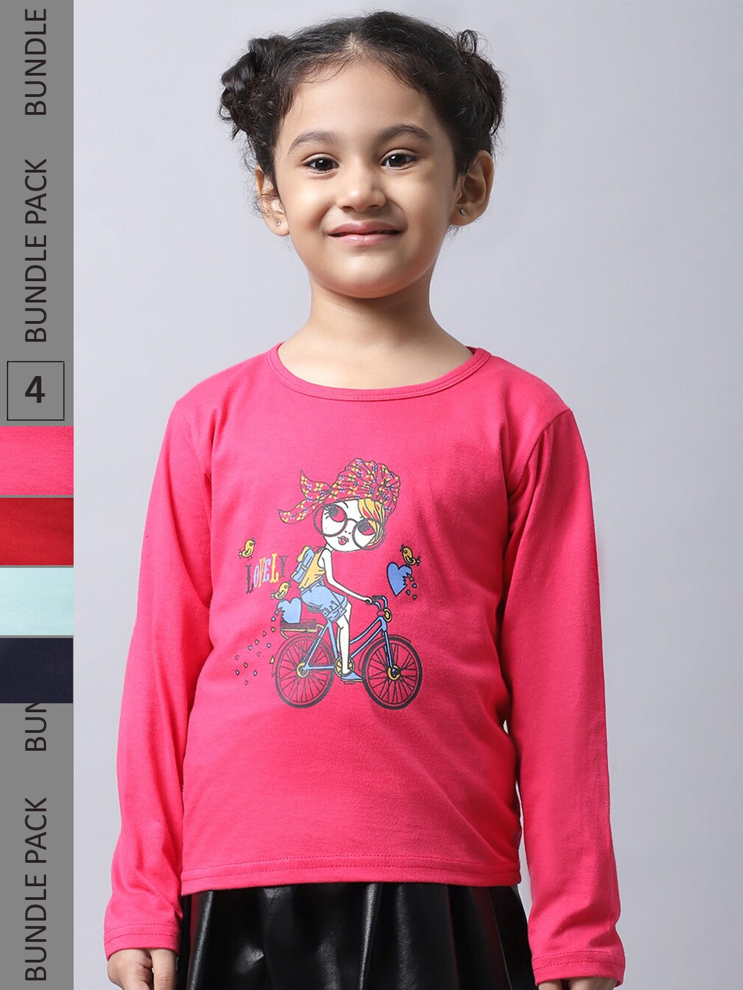 

BAESD Girls Pack Of 4 Printed Cotton Casual T-Shirt, Pink