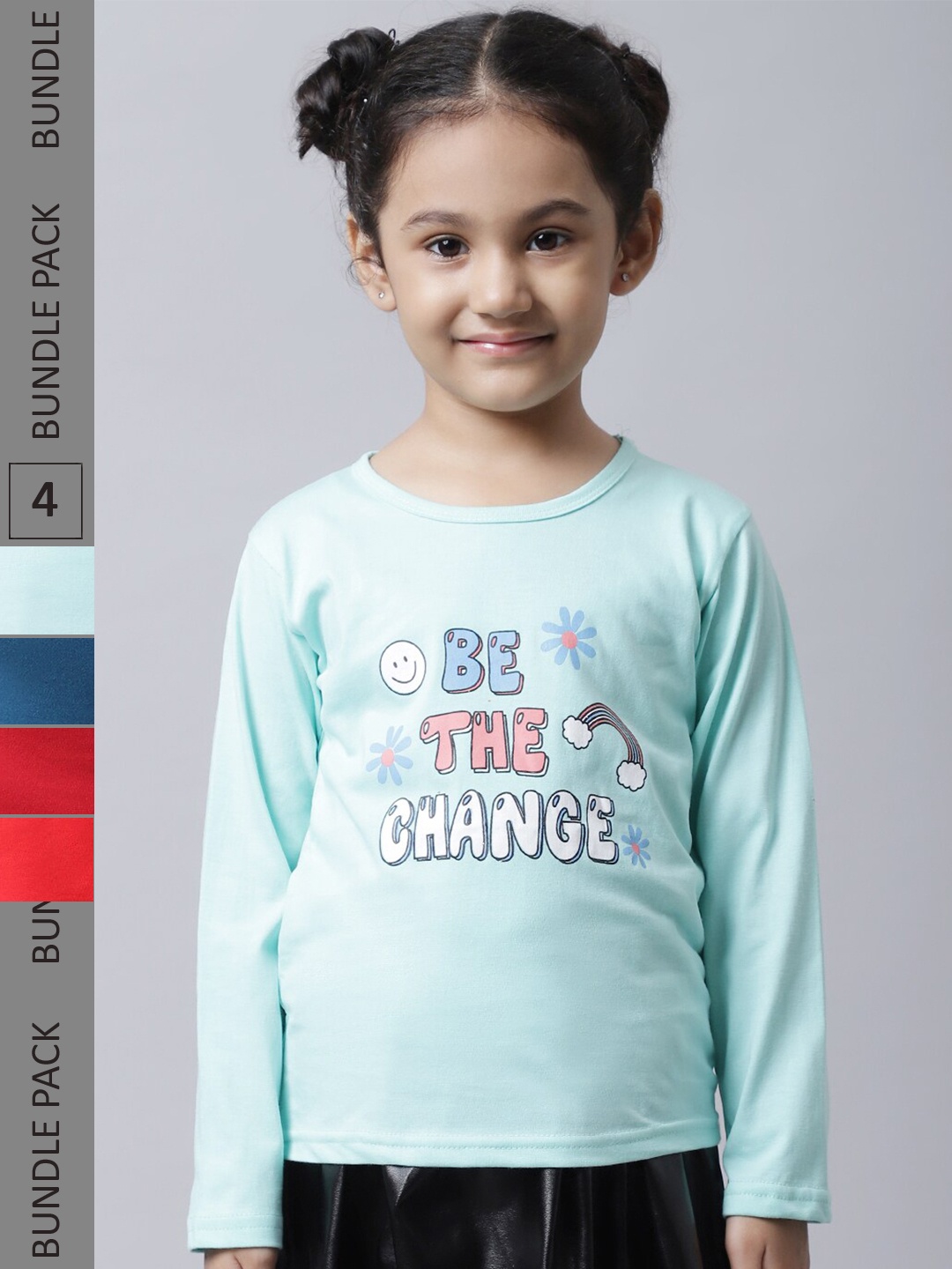 

BAESD Girls Pack Of 4 Graphic Printed Cotton T-shirts, Blue
