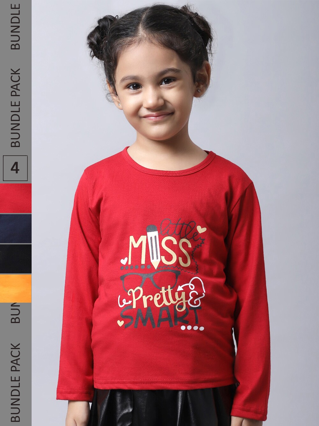 

BAESD Girls Pack Of 4 Printed Cotton T-shirt, Red