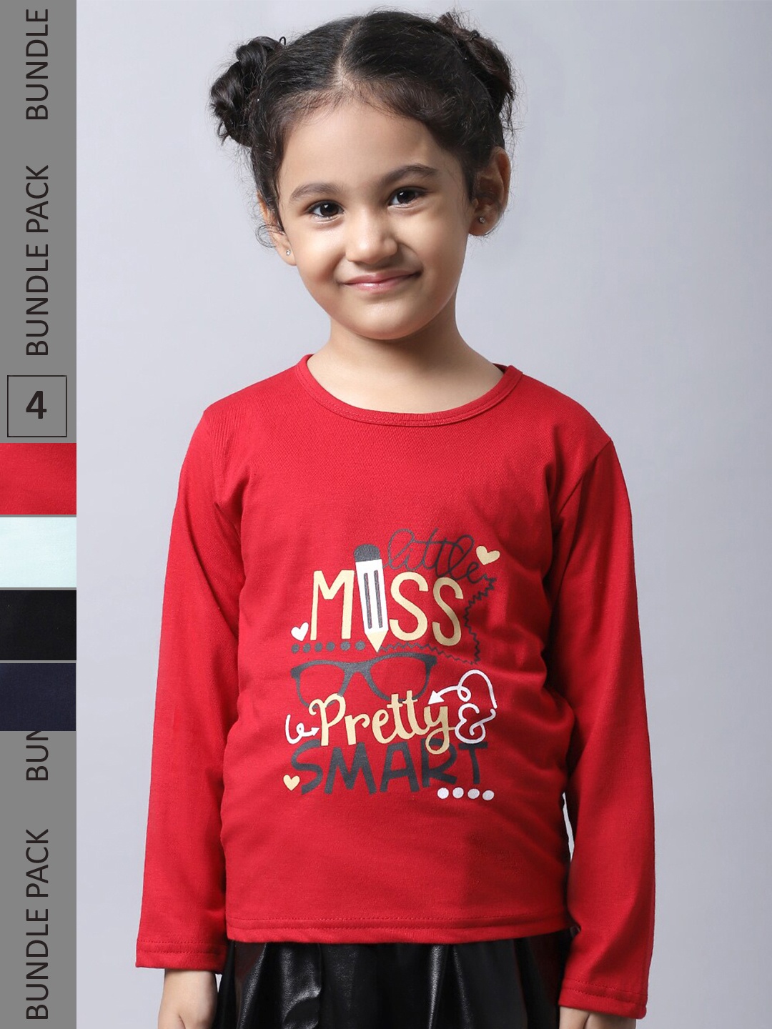 

BAESD Girls Pack Of 4 Printed Cotton Casual T-Shirts, Red
