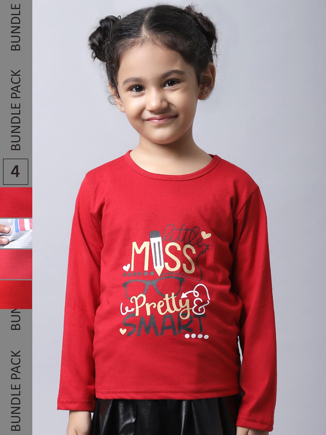 

BAESD Girls Pack Of 4 Printed Regular Fit Cotton T-shirt, Red