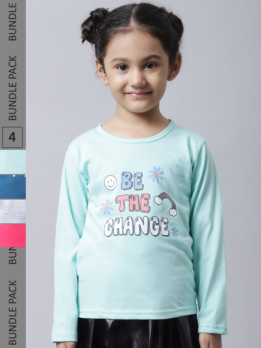

BAESD Girls Pack Of 4 Printed Round Neck Cotton Regular T-shirts, Sea green