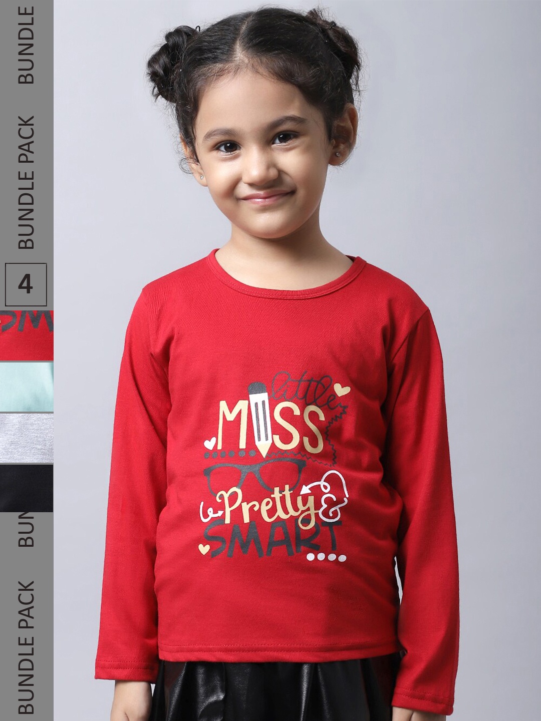 

BAESD Girls Pack Of 4 Graphic Printed Long Sleeve Pure Cotton T-shirt, Red