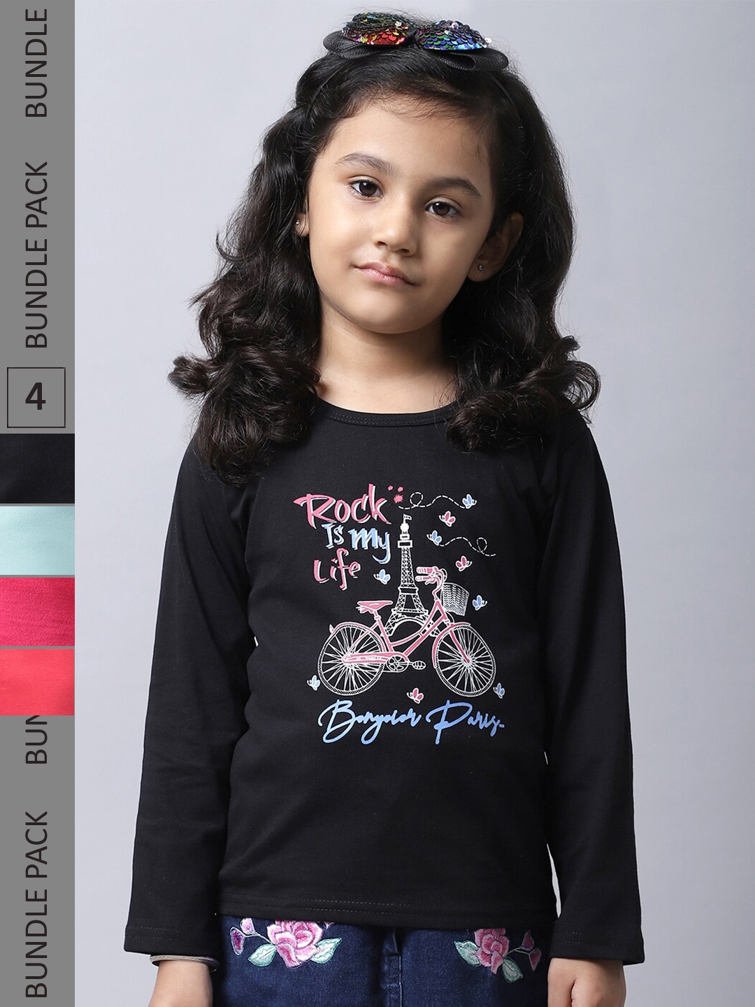 

BAESD Girls Pack of 4 Graphic Printed Cotton T-shirt, Black
