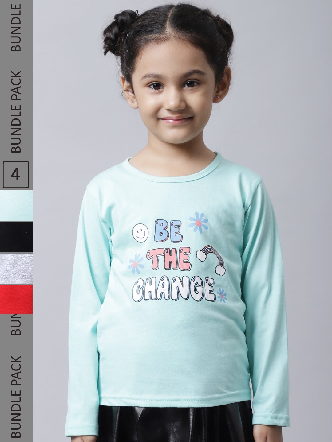 

BAESD Girls Pack Of 4 Printed Round Neck Cotton Regular T-shirts, Sea green