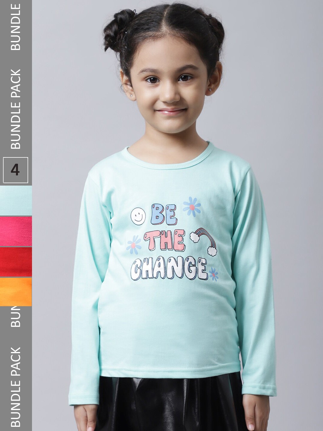 

BAESD Girls Pack Of 4 Printed Round Neck Cotton Regular T-shirts, Sea green