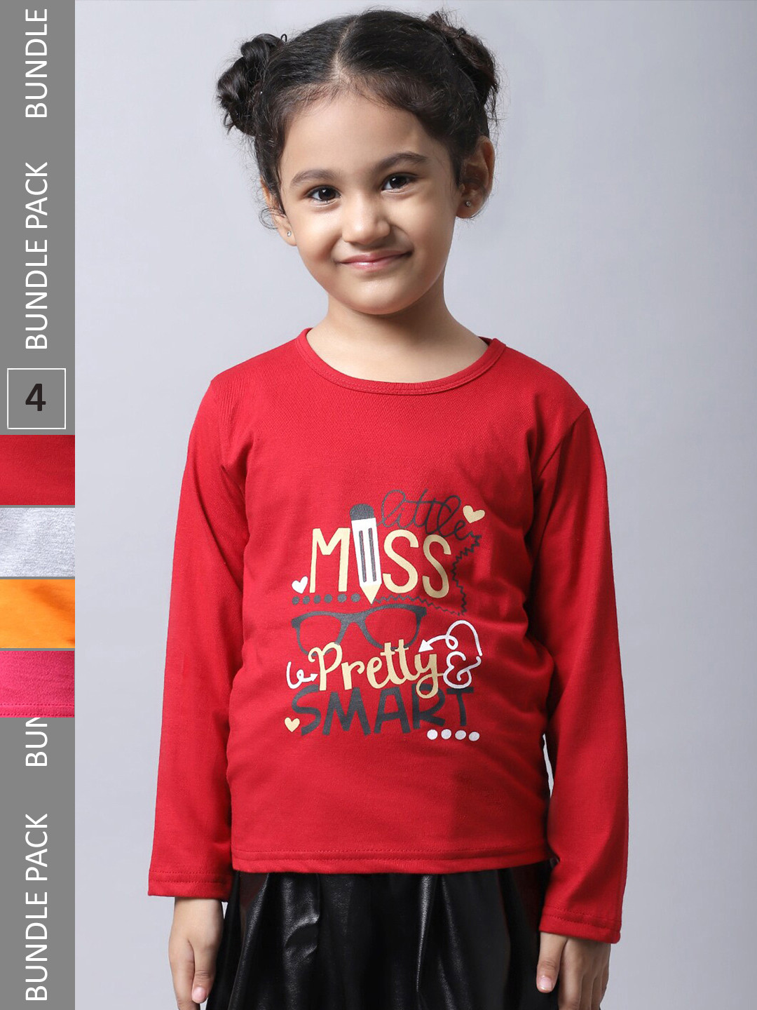 

BAESD Girls Pack Of 4 Printed Round Neck Cotton Regular T-shirts, Red