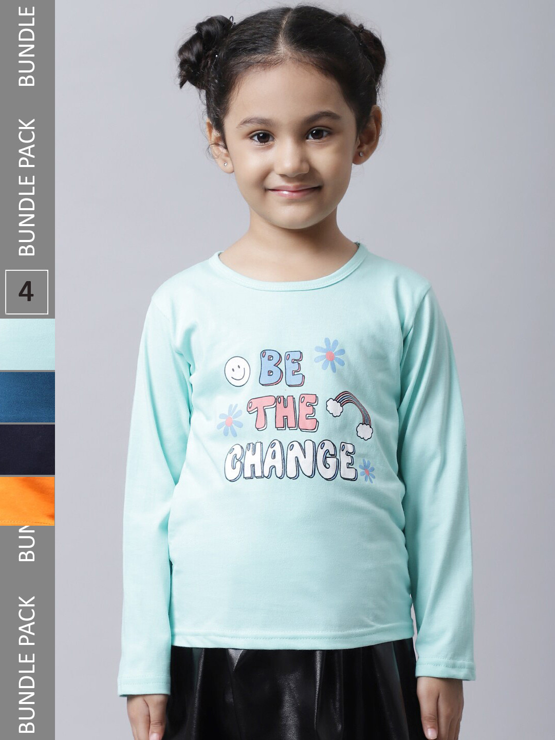 

BAESD Girls Pack Of 4 Printed Round Neck Cotton Regular T-shirts, Sea green