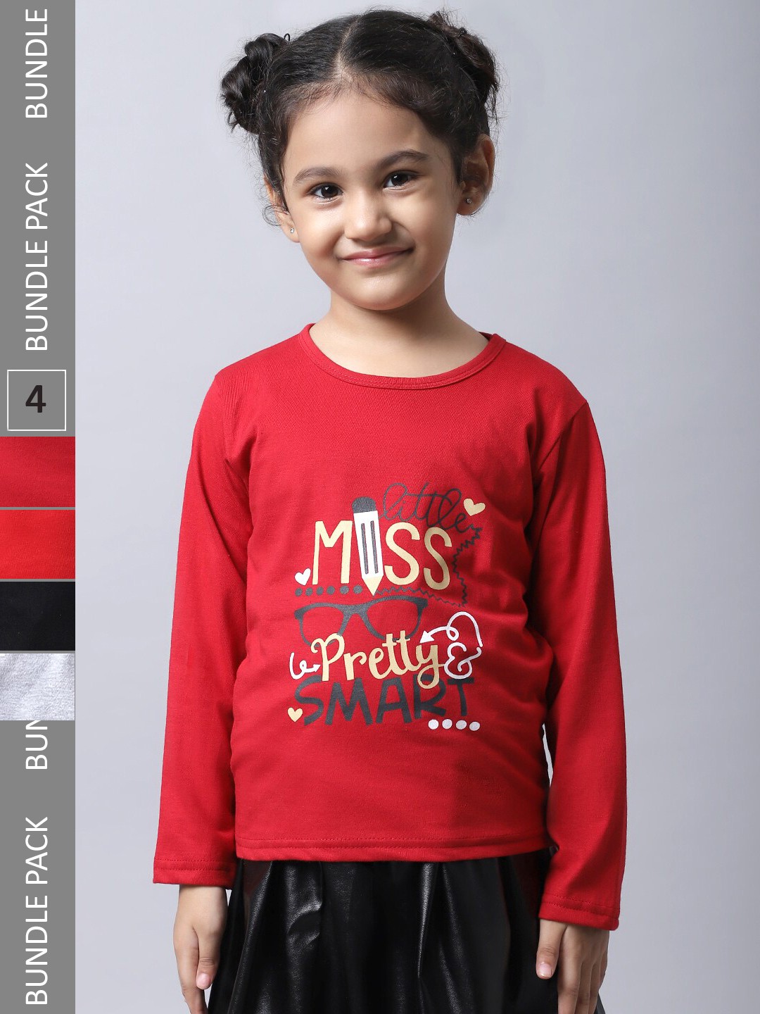 

BAESD Girls Pack Of 4 Printed Round Neck Cotton Regular T-shirts, Red