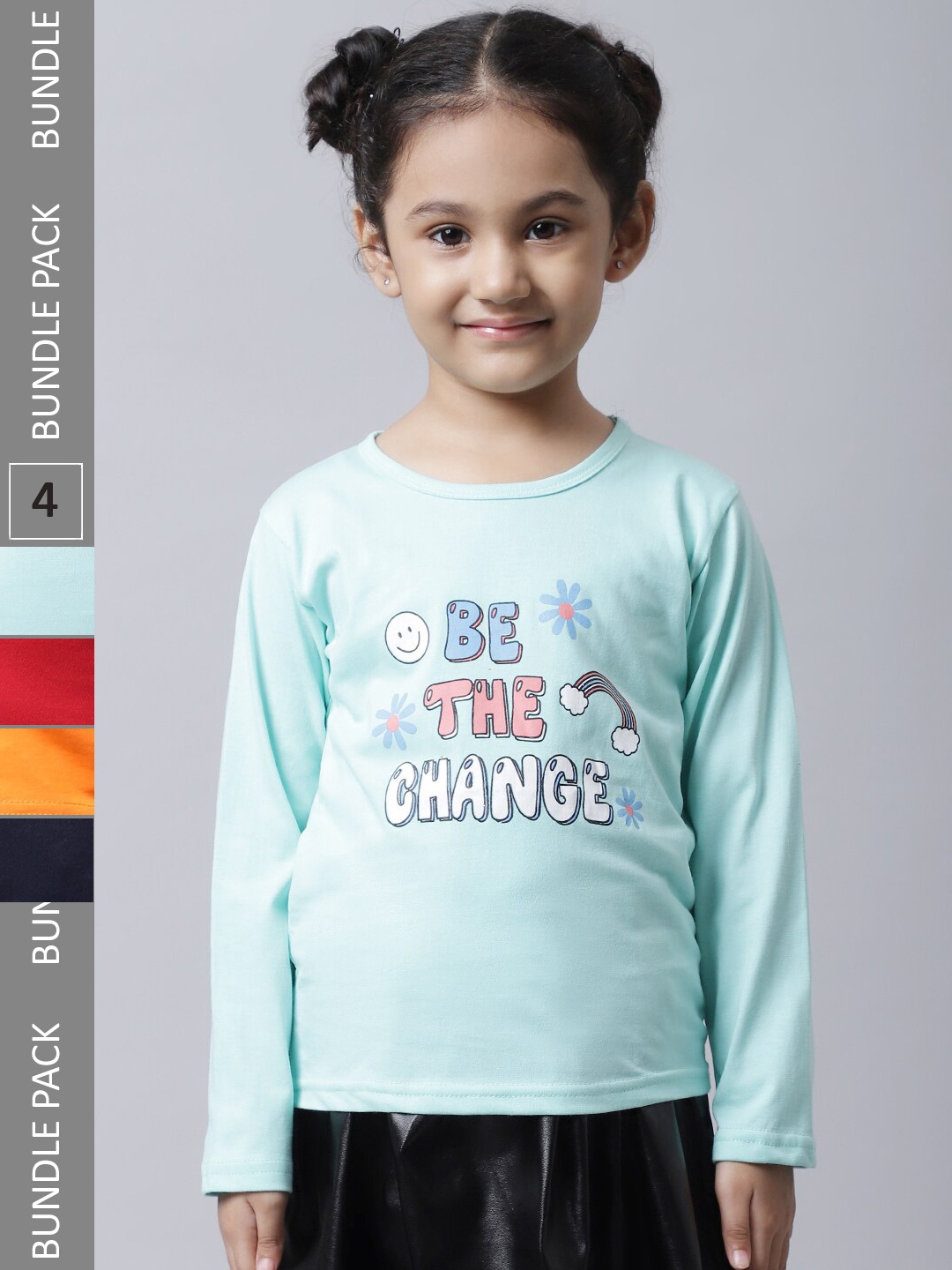 

BAESD Girls Pack Of 4 Printed Cotton T-shirt, Green
