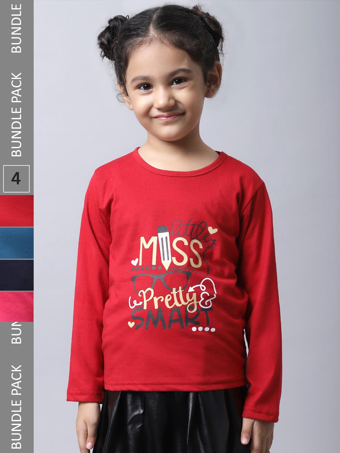 

BAESD Girls Pack Of 4 Printed Round Neck Cotton Regular T-shirts, Red