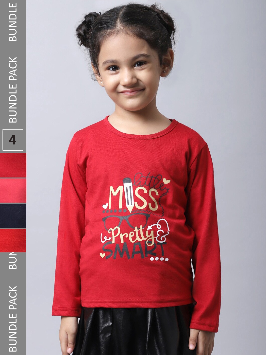 

BAESD Girls Pack Of 4 Printed Round Neck Cotton Regular T-shirts, Red