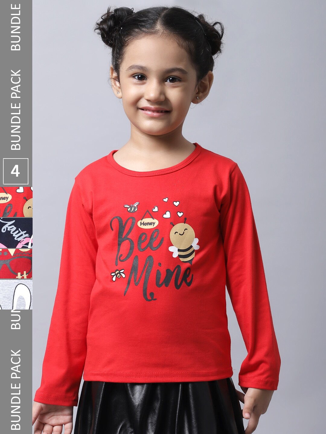 

BAESD Girls Pack Of 4 Printed Round Neck Cotton Regular T-shirts, Orange